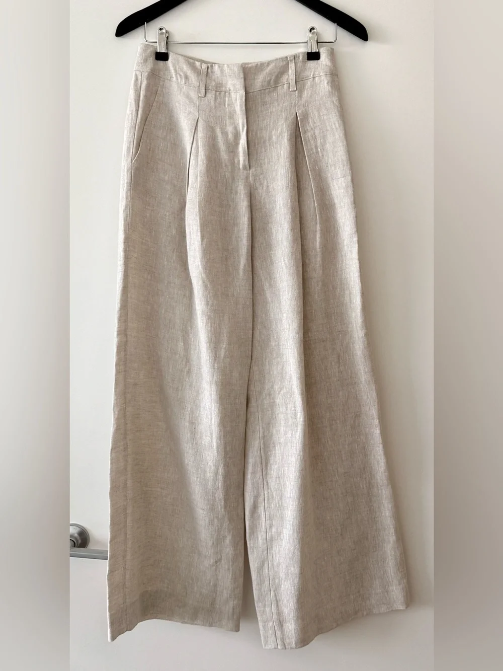 NWOT Reformation Linen Wide Leg Asher Trouser Pants Oatmeal Size 2